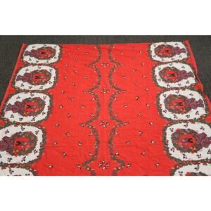 Christmas Tablecloth Vintage Table Decor, Table Cloth, Red, Floral Patterns,